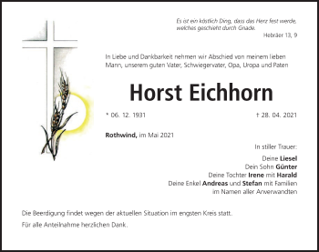 Anzeige von Horst Eichhorn von MGO