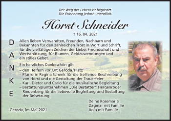 Anzeige von Horst Schneider von MGO