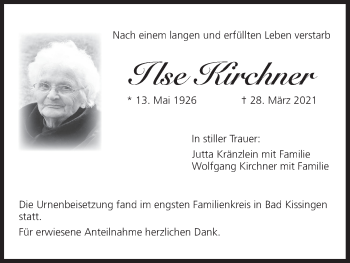 Anzeige von Ilse Kirchner von MGO