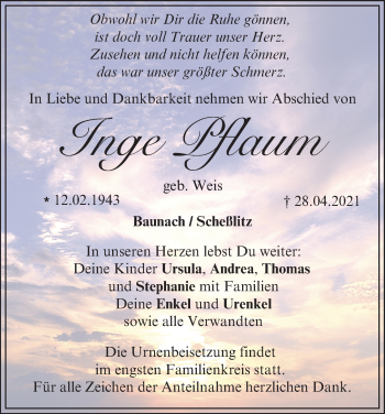 Anzeige von Inge Pflaum von MGO