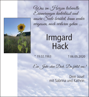 Anzeige von Irmgard Hack von MGO