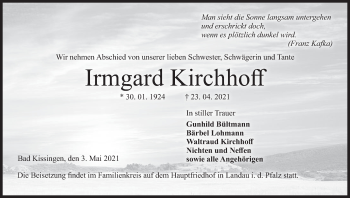 Anzeige von Irmgard Kirchhoff von MGO
