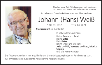 Anzeige von Johann Hans Weiß von MGO