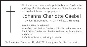 Anzeige von Johanna Charlotte Gaebel von MGO