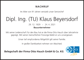 Anzeige von Klaus Beyersdorf von MGO
