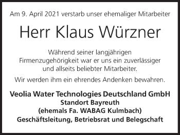 Anzeige von Klaus Würzner von MGO