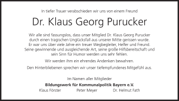 Anzeige von Klaus Georg Purucker von MGO