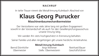 Anzeige von Klaus Georg Purucker von MGO