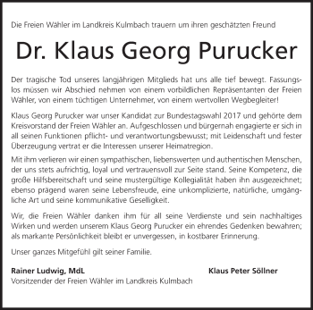 Anzeige von Klaus Georg Purucker von MGO