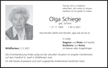 Anzeige von Olga Schiege von MGO