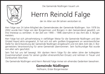 Anzeige von Reinold Falge von MGO