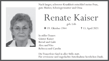 Anzeige von Renate Kaiser von MGO