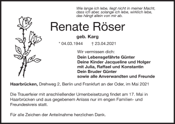 Anzeige von Renate Röser von MGO