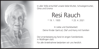 Anzeige von Resi Rauch von MGO