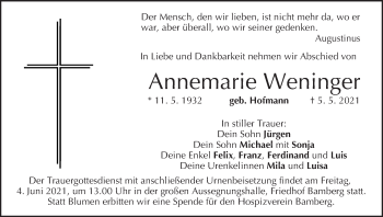 Anzeige von Annemarie Weninger von MGO
