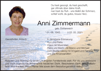Anzeige von Anni Zimmermann von MGO