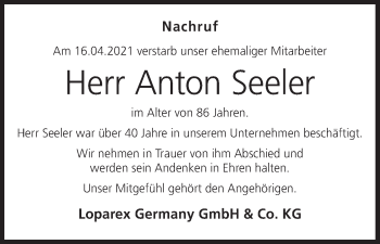 Anzeige von Anton Seeler von MGO
