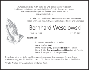 Anzeige von Bernhard Wesolowski von MGO