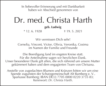 Anzeige von Christa Harth von MGO