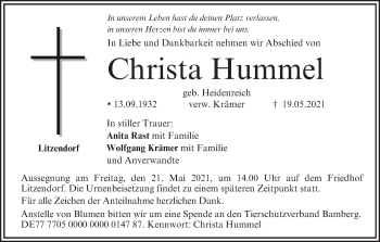 Anzeige von Christa Hummel von MGO