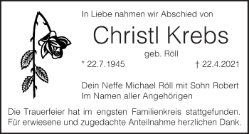 Anzeige von Christl Krebs von MGO