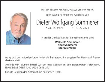 Anzeige von Dieter Wolfgang Sommerer von MGO