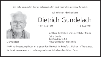 Anzeige von Dietrich Gundelach von MGO