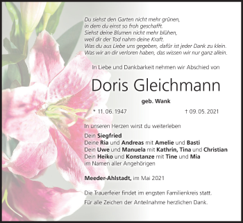 Anzeige von Doris Gleichmann von MGO