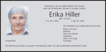 Anzeige von Erika Hiller von MGO