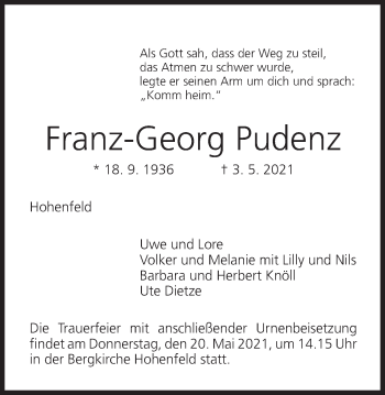Anzeige von Franz-Georg Pudenz von MGO