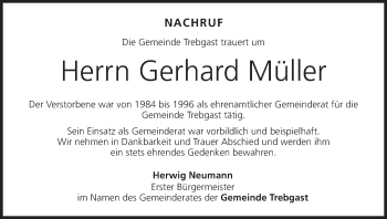 Anzeige von Gerhard Müller von MGO