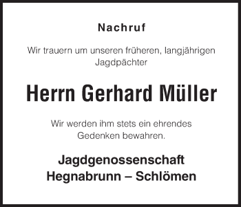 Anzeige von Gerhard Müller von MGO