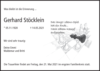 Anzeige von Gerhard Stöcklein von MGO