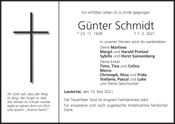 Anzeige von Günter Schmidt von MGO