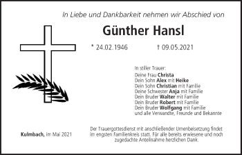 Anzeige von Günther Hansl von MGO