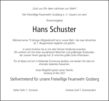 Anzeige von Hans Schuster von MGO