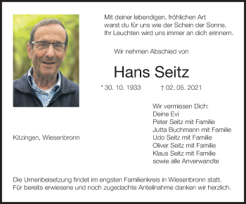 Anzeige von Hans Seitz von MGO