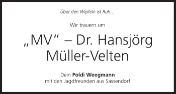 Anzeige von Hansjörg Müller-Velten von MGO