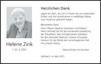 Anzeige von Helene Zink von MGO