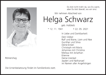 Anzeige von Helga Schwarz von MGO