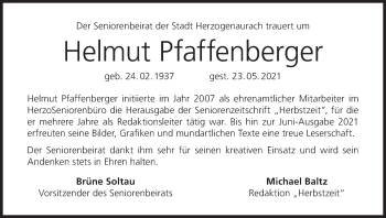 Anzeige von Helmut Pfaffenberger von MGO