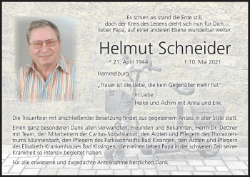 Anzeige von Helmut Schneider von MGO