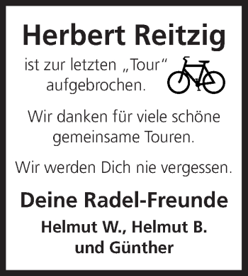 Anzeige von Herbert Reitzig von MGO