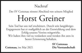 Anzeige von Horst Greiner von MGO