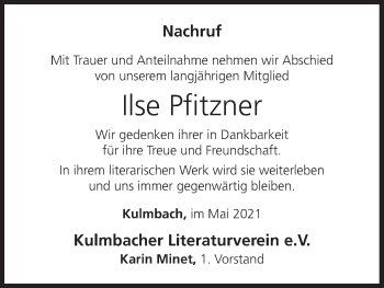 Anzeige von Ilse Pfitzner von MGO
