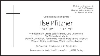 Anzeige von Ilse Pfitzner von MGO