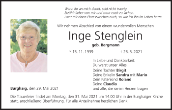 Anzeige von Inge Stenglein von MGO