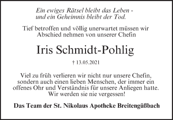 Anzeige von Iris Schmidt-Pohlig von MGO