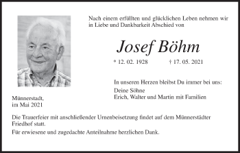 Anzeige von Josef Böhm von MGO