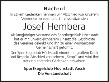 Anzeige von Josef Hembera von MGO